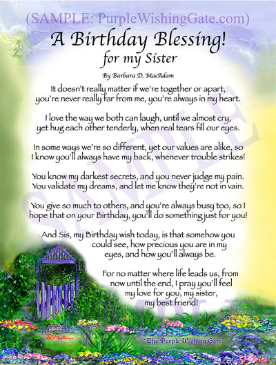 A Birthday Blessing! for my Sister - Birthday Gift - PurpleWishingGate.com