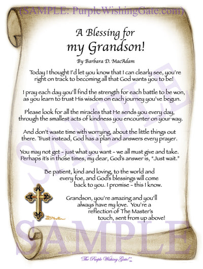 A Blessing for My Grandson! (child-adult) - Gifts for Grandson - PurpleWishingGate.com