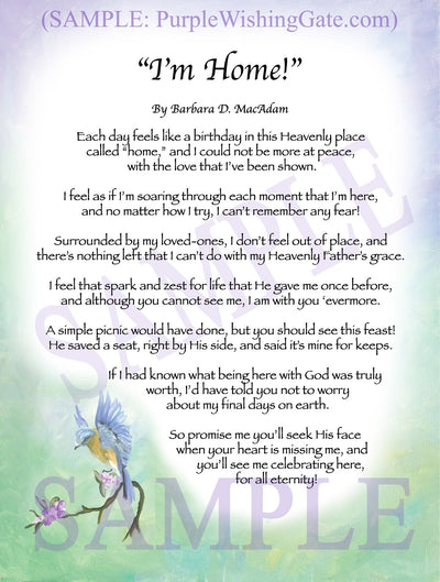 "I'm Home!" - Memorial Gift - PurpleWishingGate.com